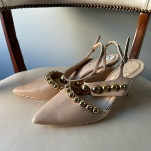 AGL beige gold studded pointed toe heels
